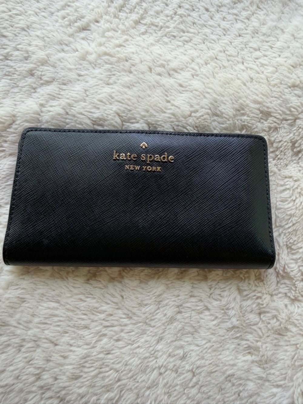 kate spade Black Saffiano Leather Continental Wallet with Gold Logo